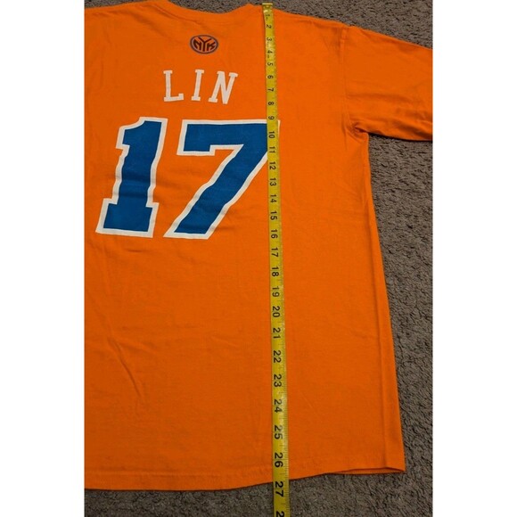 Adidas NBA New York Knicks Jeremy Lin #17 Orange T-Shirt Jersey Men's M - Picture 5 of 5